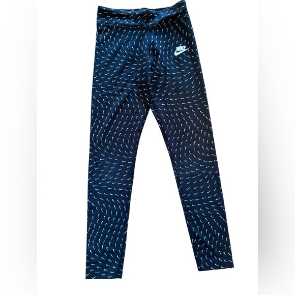 Nike Kids Black Leggings with White Swoosh Design - Picture 1 of 4